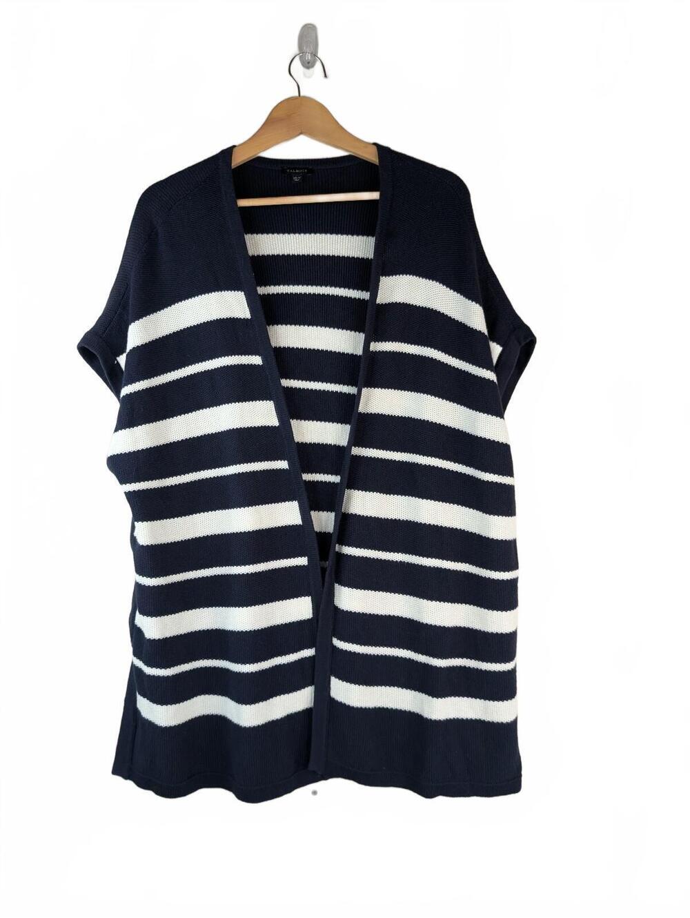 Talbots Women's Nautical Navy Blue and White Striped Cardigan Sweater Vest XS/S